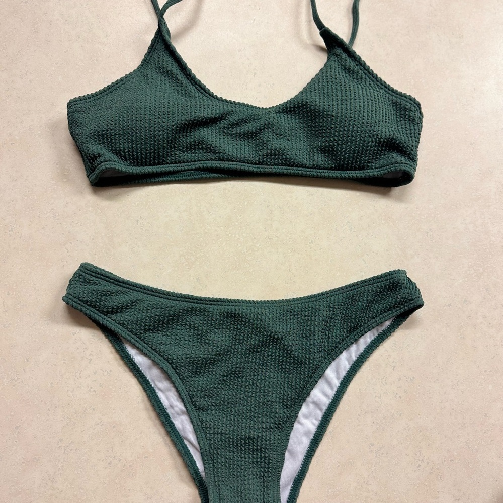 SHEIN Green Ribbed Bikini Set Sporty Bralette High-Cut